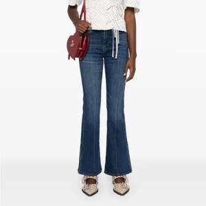 FRAME Le Easy Flare Jeans Women’s 32 Dark Wash High Rise Split Hem 70s MSRP $225